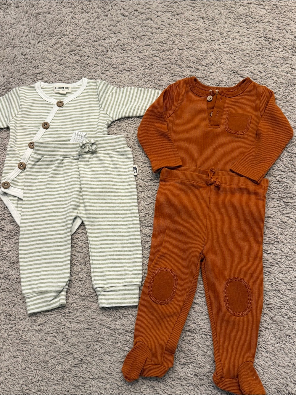 Cozy Kids Ribbed Two-Piece Set in Rust and Gray Stripe